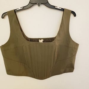 H&M Olive Green Cotton Corset Crop Top Size XXL NWT